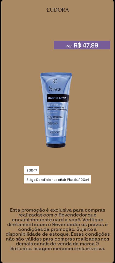 foto Sugestão Presente Condicionador Siàge Hair Plastia